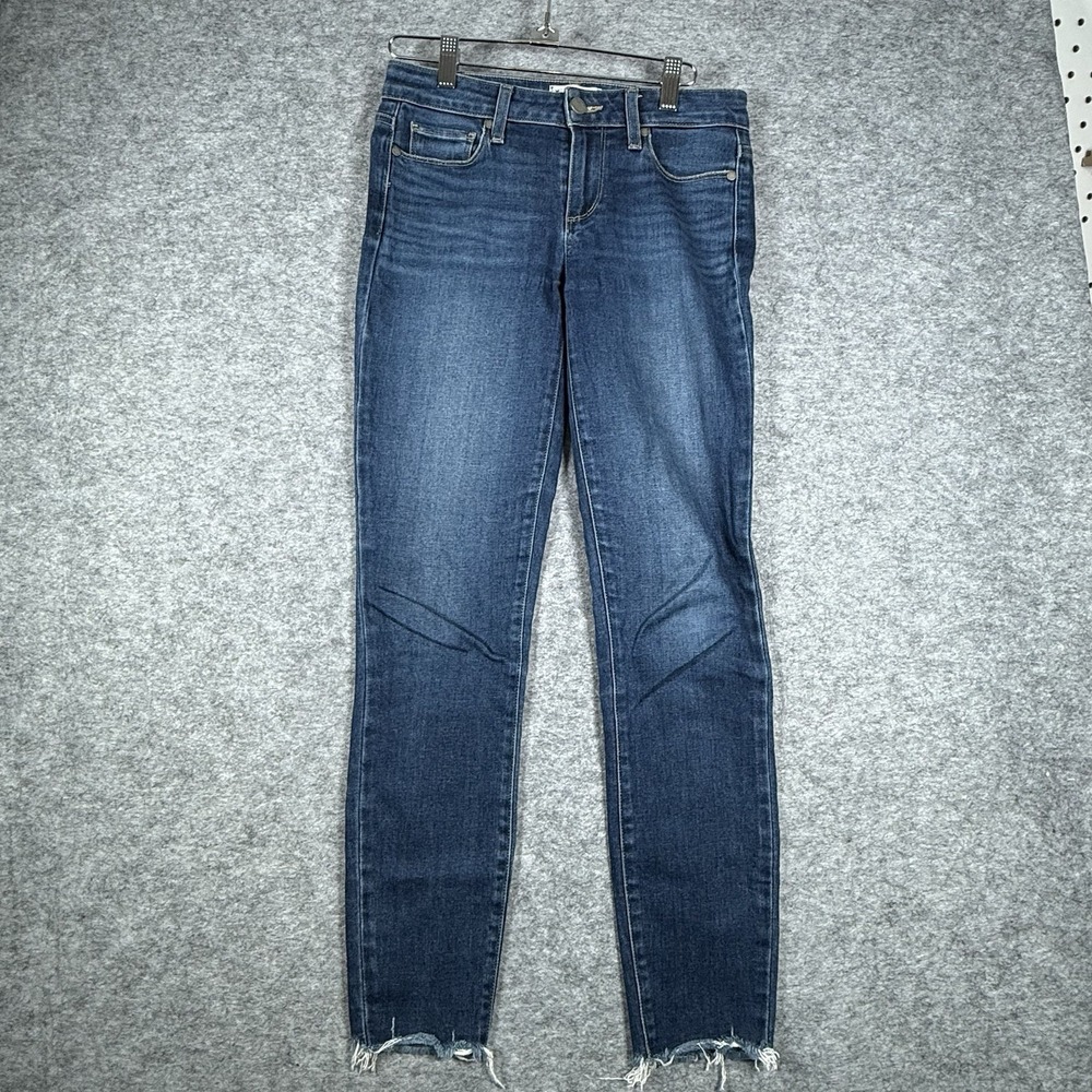 Paige Verdugo Ankle Jeans Womens 25 Raw Hem Cotton Blend Blue Solid